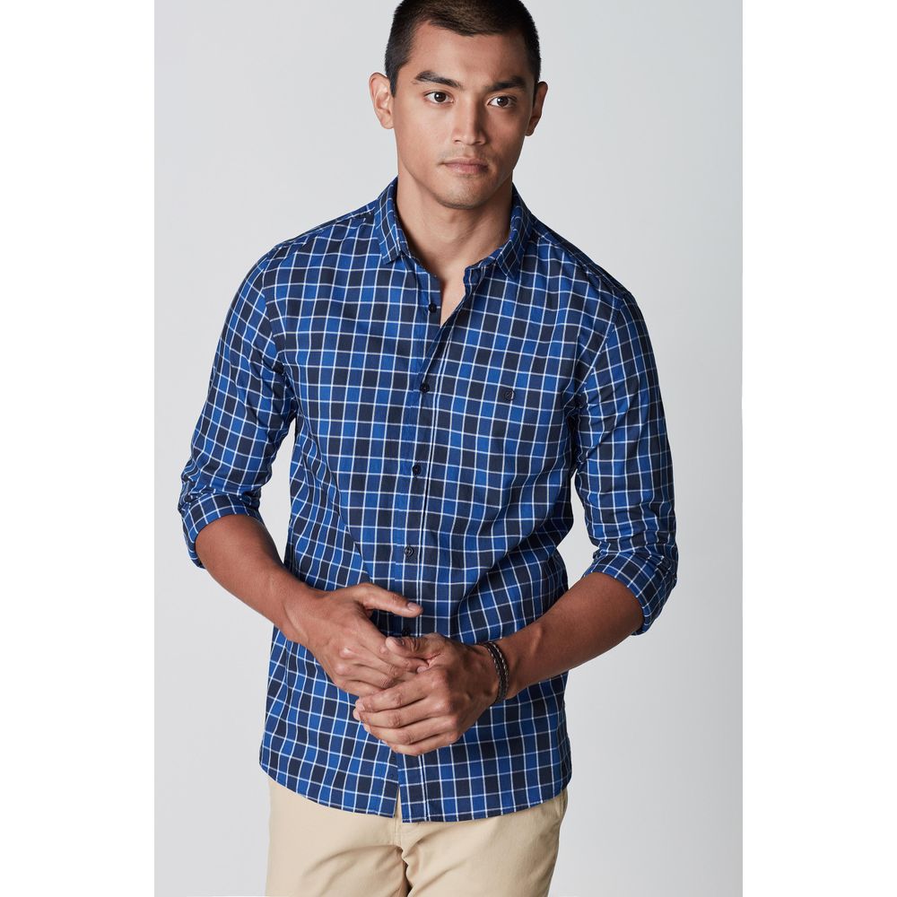 camisa manga longa xadrez azul